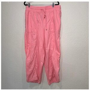 Tommy Hilfiger Pink Linen Blend Cropped Pants Elastic Waist Drawstring Women XL